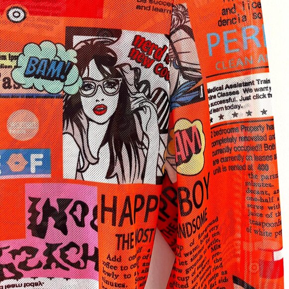 SHEIN SXY - Stand Collar Newspaper Print Crop Top - Picture 1 of 7